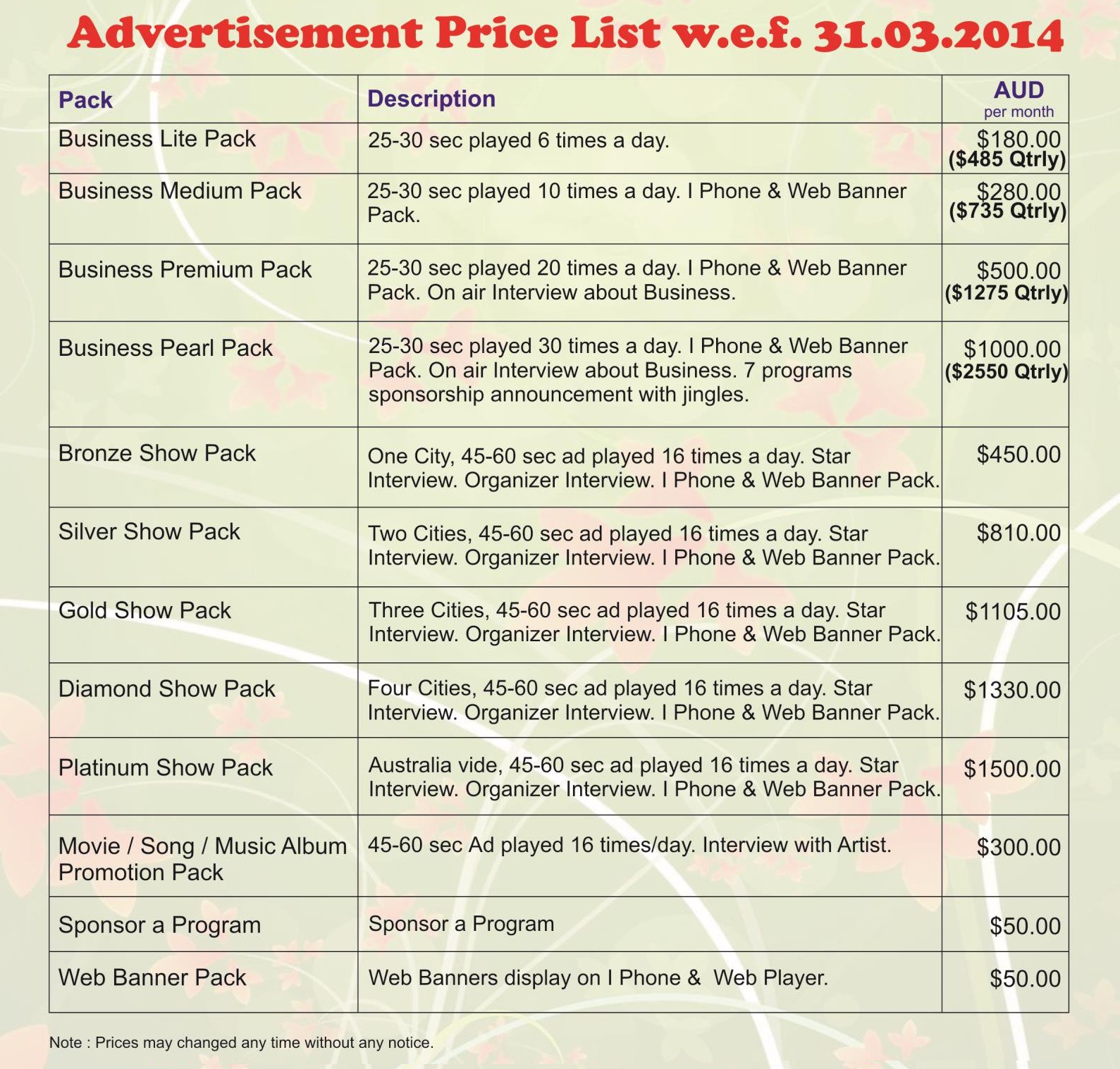 advertisement-price-list